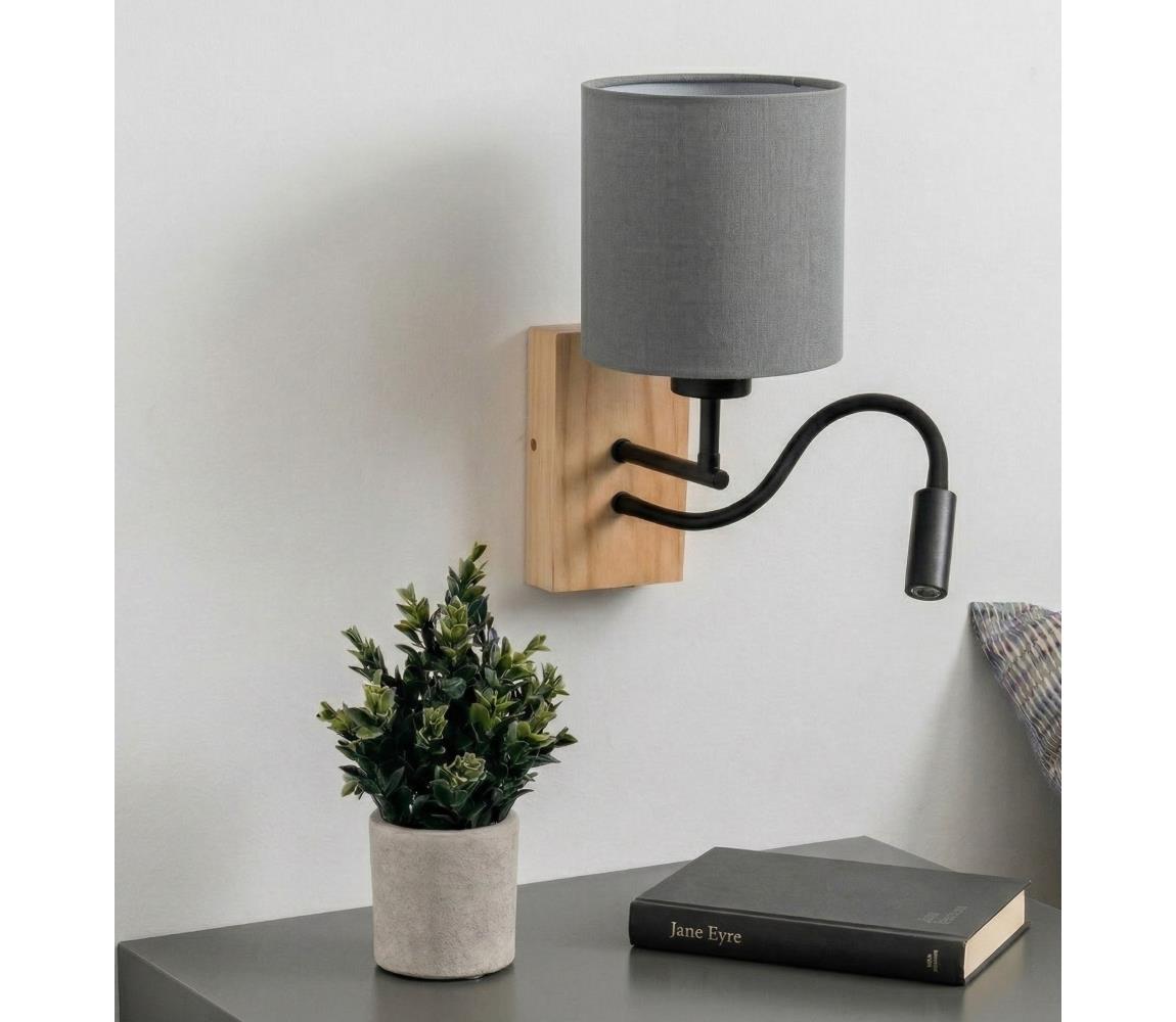 Brilagi - LED nástenná lampa NUBILA WOOD 1xE27/25W/230V + LED/3W dub/čierna/svetlosivá BG1564+BG2454