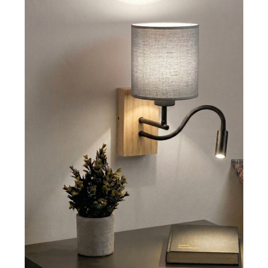 Brilagi - LED flexibilná nástenná lampa NUBILA WOOD 1xE27/25W/230V + LED/3W dub/čierna/svetlošedá