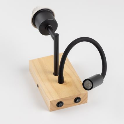Brilagi - LED flexibilná nástenná lampa NUBILA WOOD 1xE27/25W/230V + LED/3W dub/čierna/svetlošedá