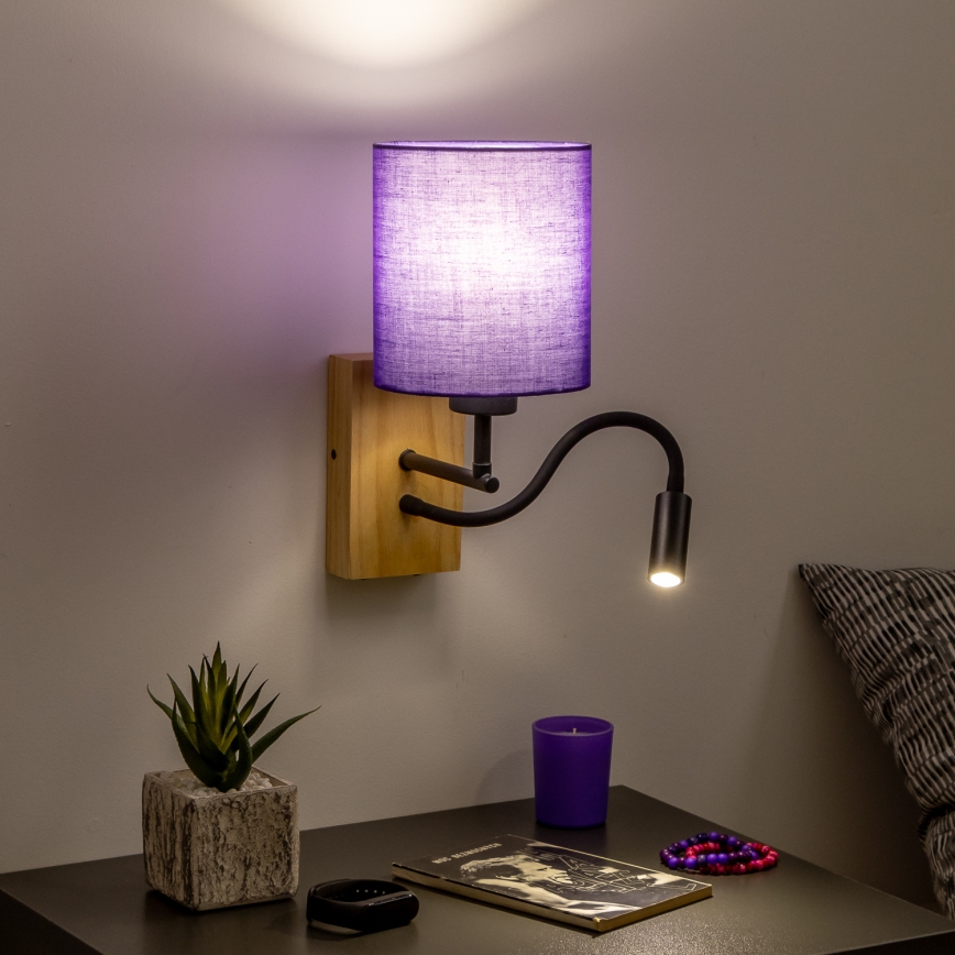 Brilagi - LED Flexibilná nástenná lampa NUBILA WOOD 1xE27/25W/230V + LED/3W dub/fialová