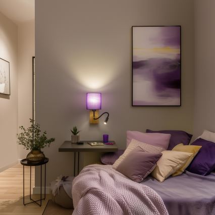 Brilagi - LED Flexibilná nástenná lampa NUBILA WOOD 1xE27/25W/230V + LED/3W dub/fialová