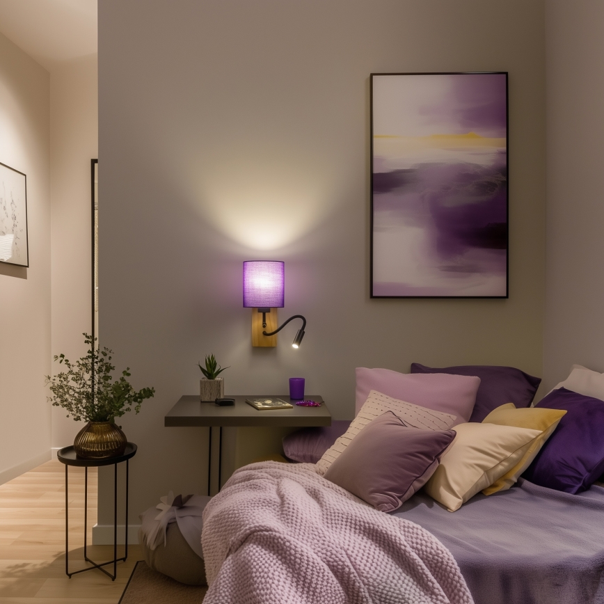 Brilagi - LED Flexibilná nástenná lampa NUBILA WOOD 1xE27/25W/230V + LED/3W dub/fialová
