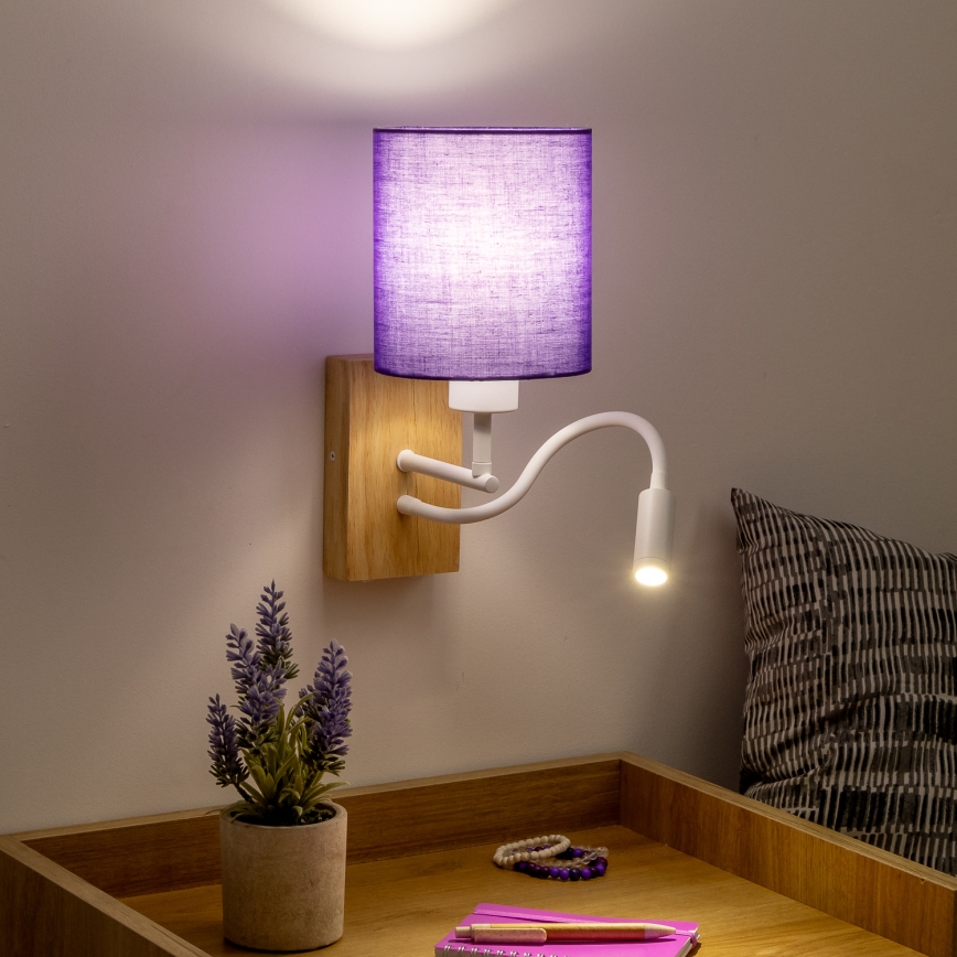 Brilagi - LED Flexibilná nástenná lampa NUBILA WOOD 1xE27/25W/230V + LED/3W dub/fialová