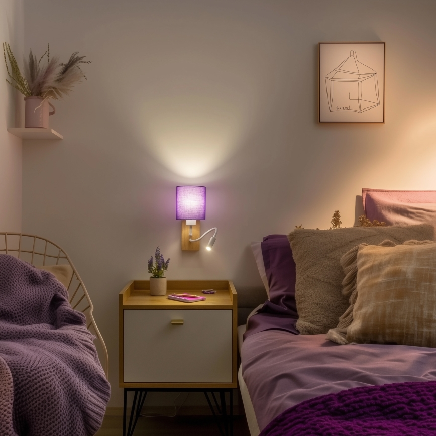 Brilagi - LED Flexibilná nástenná lampa NUBILA WOOD 1xE27/25W/230V + LED/3W dub/fialová