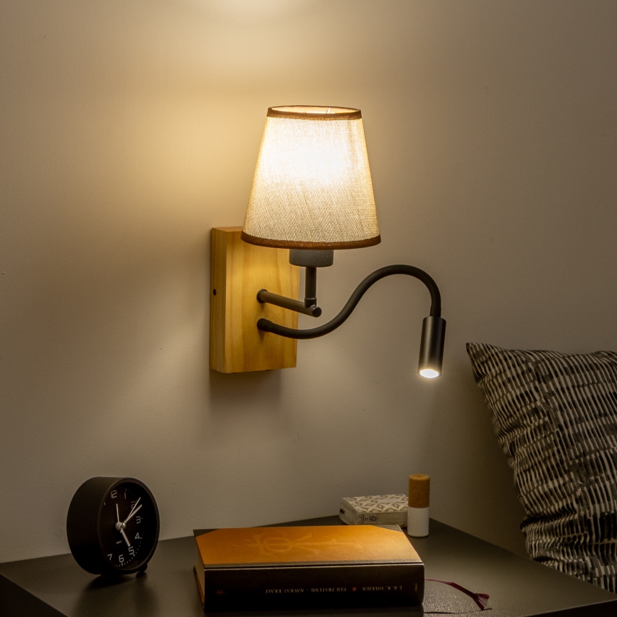 Brilagi - LED Flexibilná nástenná lampa NUBILA WOOD 1xE27/25W/230V + LED/3W dub/hnedá
