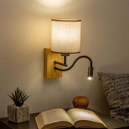 Brilagi - LED Flexibilná nástenná lampa NUBILA WOOD 1xE27/25W/230V + LED/3W dub/hnedá