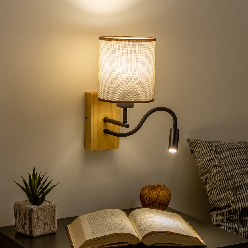 Brilagi - LED Flexibilná nástenná lampa NUBILA WOOD 1xE27/25W/230V + LED/3W dub/hnedá