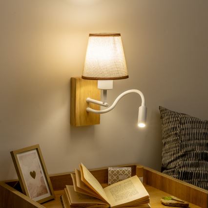 Brilagi - LED Flexibilná nástenná lampa NUBILA WOOD 1xE27/25W/230V + LED/3W dub/hnedá