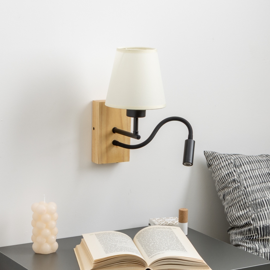Brilagi - LED Flexibilná nástenná lampa NUBILA WOOD 1xE27/25W/230V + LED/3W dub/krémová