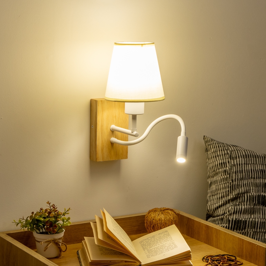 Brilagi - LED Flexibilná nástenná lampa NUBILA WOOD 1xE27/25W/230V + LED/3W dub/krémová