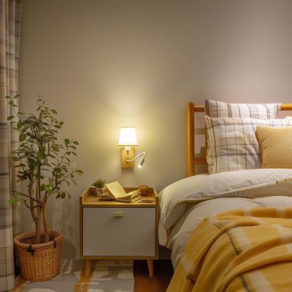 Brilagi - LED Flexibilná nástenná lampa NUBILA WOOD 1xE27/25W/230V + LED/3W dub/krémová