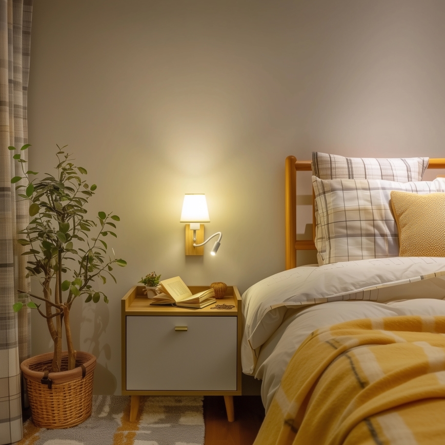 Brilagi - LED Flexibilná nástenná lampa NUBILA WOOD 1xE27/25W/230V + LED/3W dub/krémová
