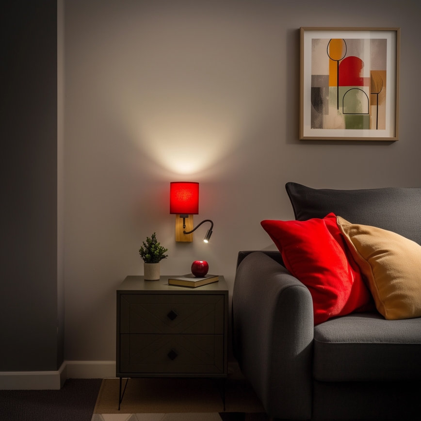 Brilagi - LED Flexibilná nástenná lampa NUBILA WOOD 1xE27/25W/230V + LED/3W dub/pompejská červená