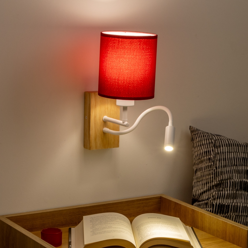 Brilagi - LED Flexibilná nástenná lampa NUBILA WOOD 1xE27/25W/230V + LED/3W dub/pompejská červená