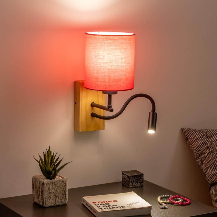 Brilagi - LED Flexibilná nástenná lampa NUBILA WOOD 1xE27/25W/230V + LED/3W dub/ružová