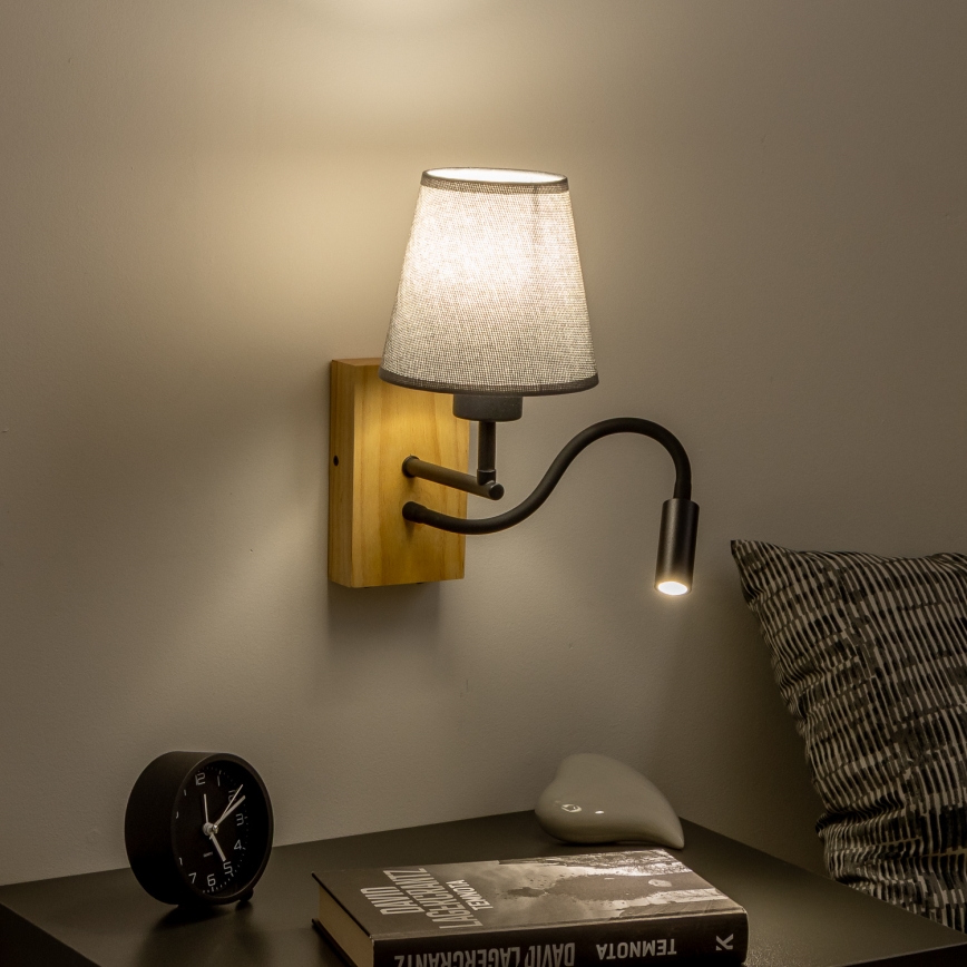 Brilagi - LED Flexibilná nástenná lampa NUBILA WOOD 1xE27/25W/230V + LED/3W dub/šedá