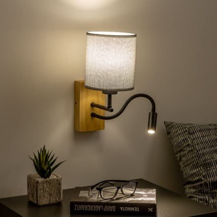 Brilagi - LED Flexibilná nástenná lampa NUBILA WOOD 1xE27/25W/230V + LED/3W dub/šedá