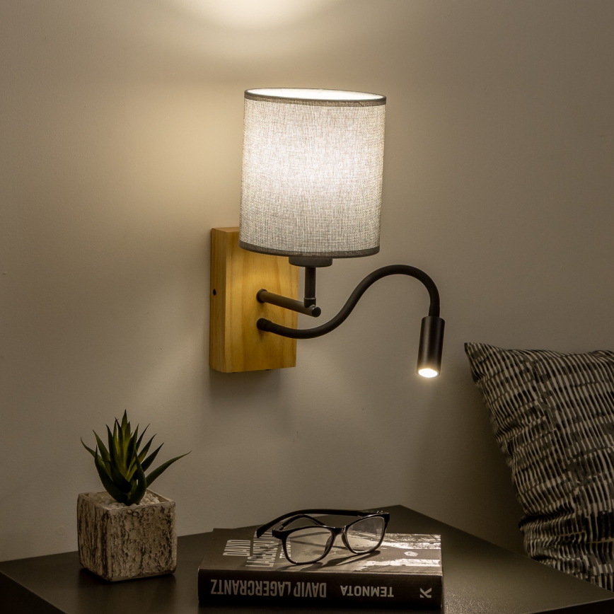 Brilagi - LED Flexibilná nástenná lampa NUBILA WOOD 1xE27/25W/230V + LED/3W dub/šedá