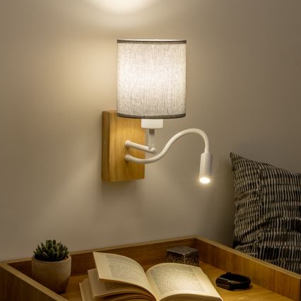 Brilagi - LED Flexibilná nástenná lampa NUBILA WOOD 1xE27/25W/230V + LED/3W dub/šedá