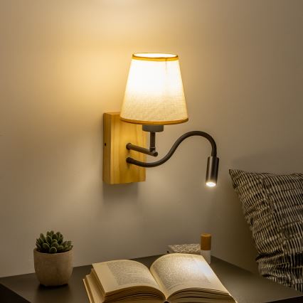 Brilagi - LED Flexibilná nástenná lampa NUBILA WOOD 1xE27/25W/230V + LED/3W dub/svetlohnedá