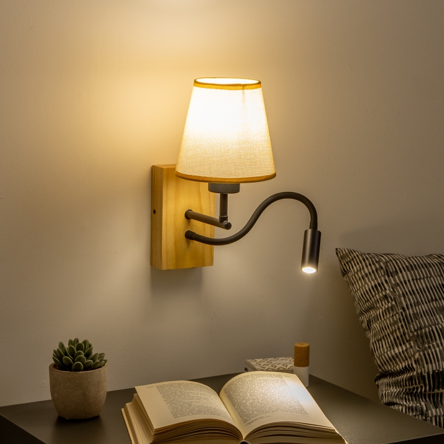Brilagi - LED Flexibilná nástenná lampa NUBILA WOOD 1xE27/25W/230V + LED/3W dub/svetlohnedá