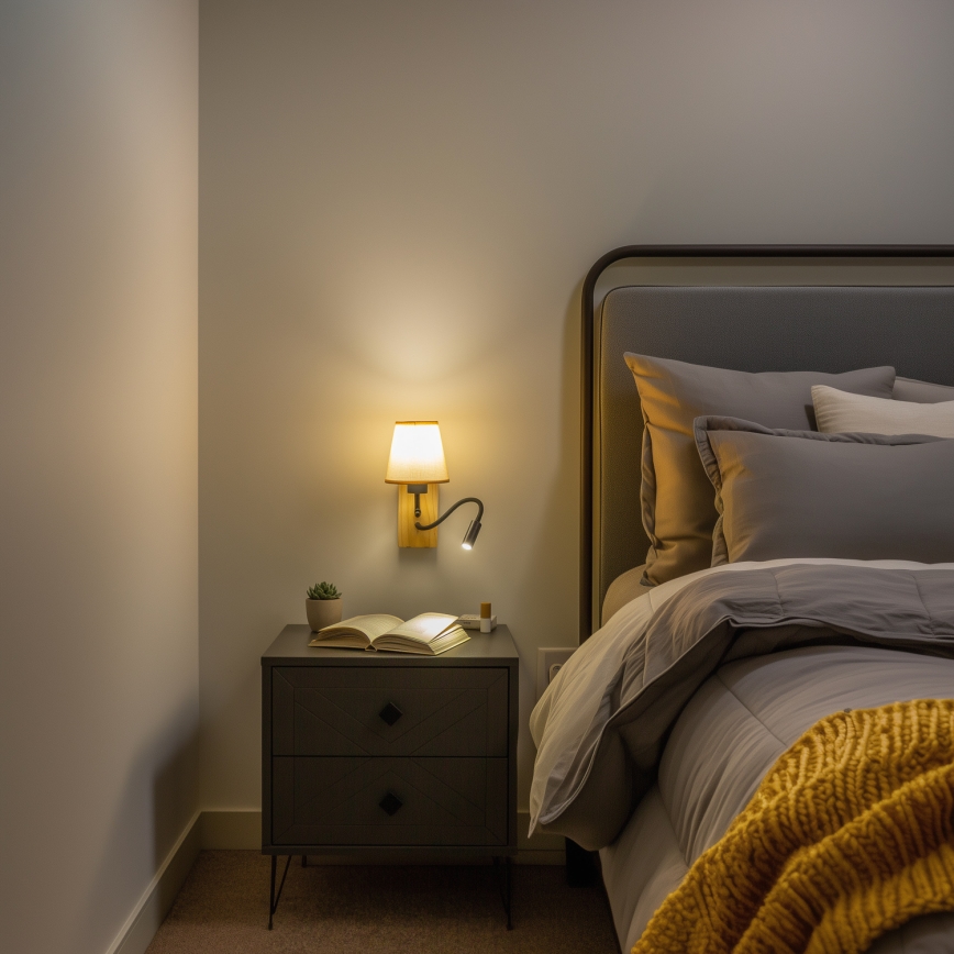 Brilagi - LED Flexibilná nástenná lampa NUBILA WOOD 1xE27/25W/230V + LED/3W dub/svetlohnedá
