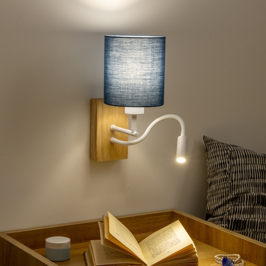 Brilagi - LED Flexibilná nástenná lampa NUBILA WOOD 1xE27/25W/230V + LED/3W dub/tmavomodrá