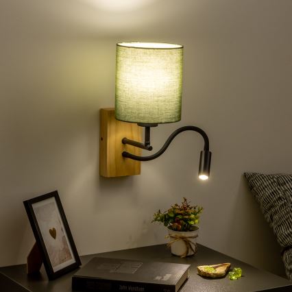 Brilagi - LED Flexibilná nástenná lampa NUBILA WOOD 1xE27/25W/230V + LED/3W dub/zelená