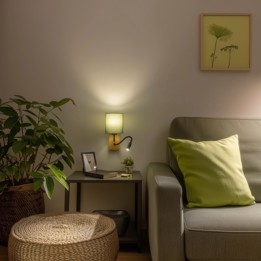 Brilagi - LED Flexibilná nástenná lampa NUBILA WOOD 1xE27/25W/230V + LED/3W dub/zelená