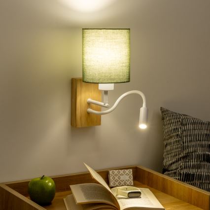 Brilagi - LED Flexibilná nástenná lampa NUBILA WOOD 1xE27/25W/230V + LED/3W dub/zelená