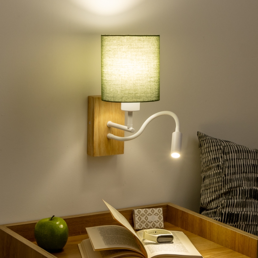 Brilagi - LED Flexibilná nástenná lampa NUBILA WOOD 1xE27/25W/230V + LED/3W dub/zelená