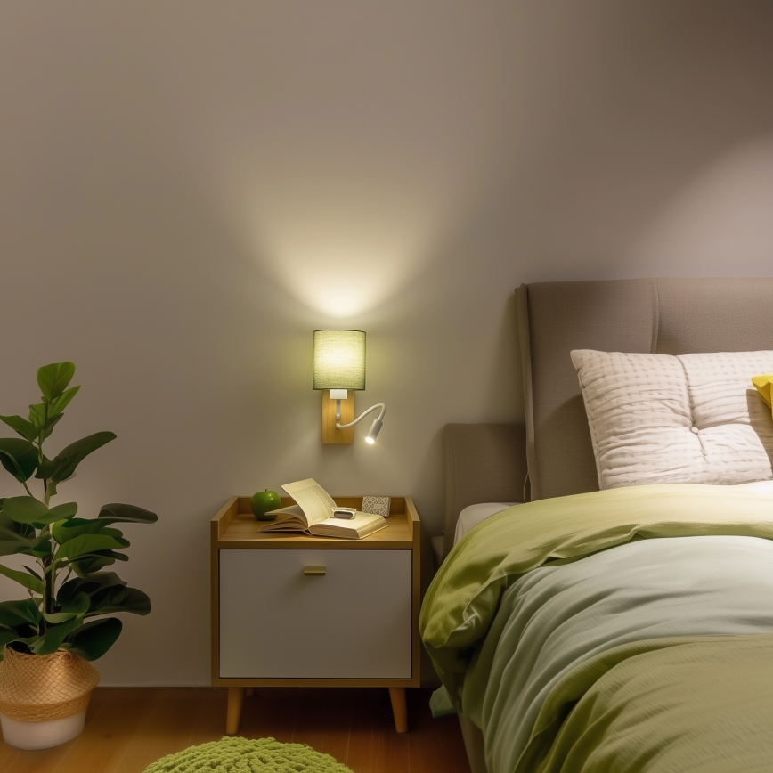 Brilagi - LED Flexibilná nástenná lampa NUBILA WOOD 1xE27/25W/230V + LED/3W dub/zelená