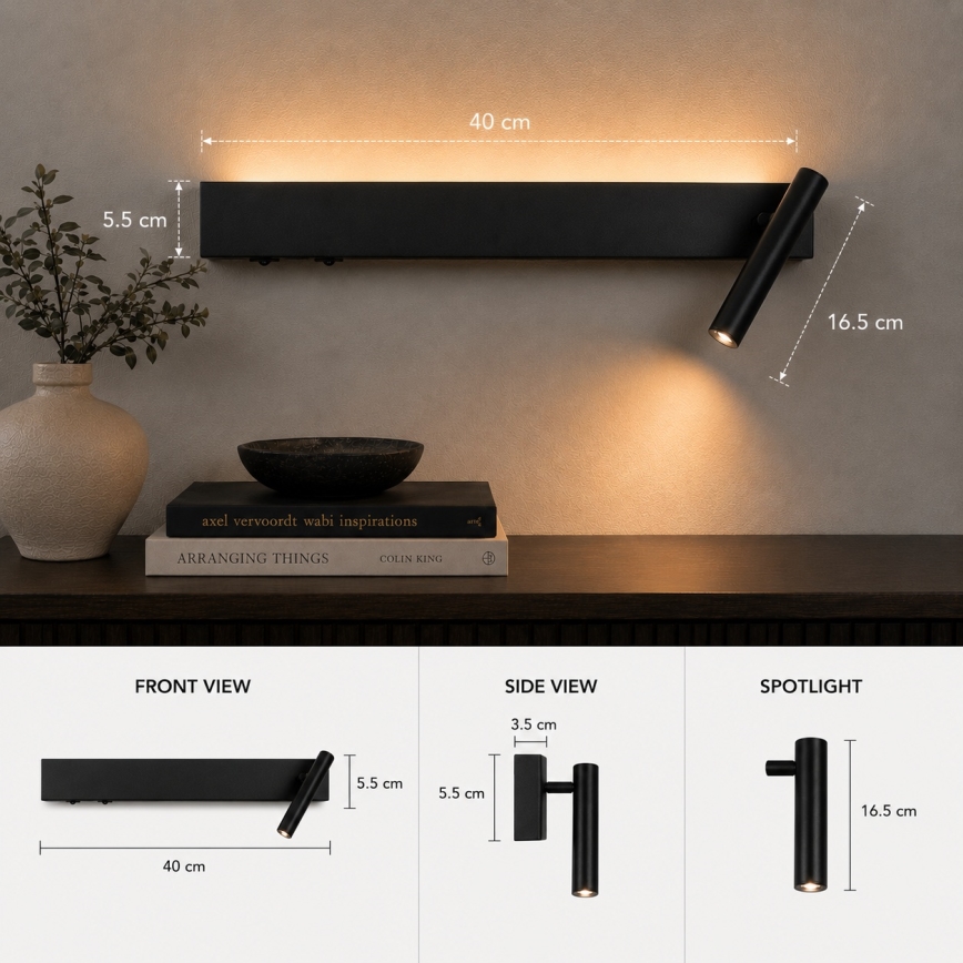 Brilagi - LED nástenné bodové svietidlo ARLIX LED/3W/230V + LED/7W čierne CRI 90