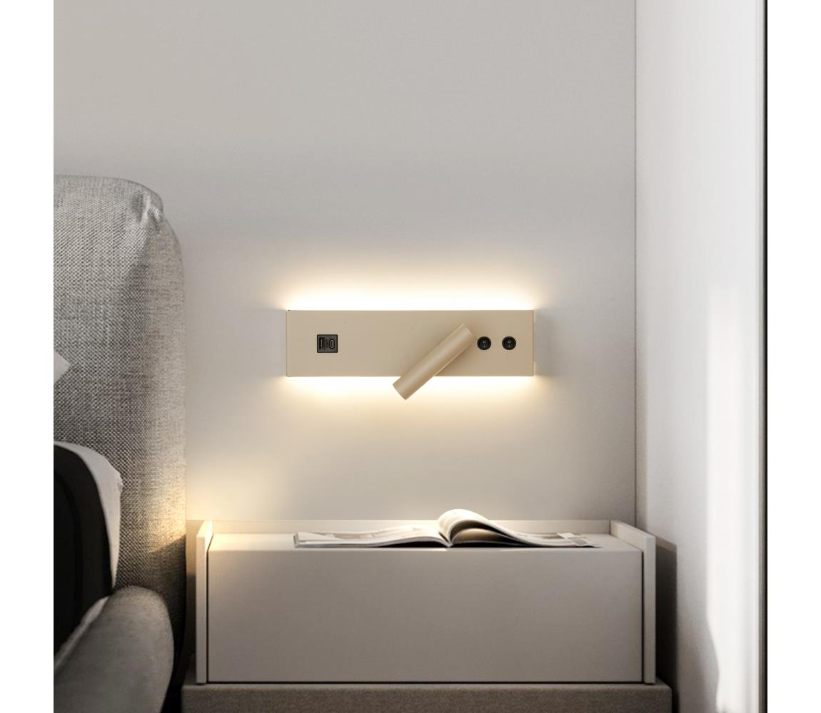 Brilagi-LED Nástenné bodové svietidlo s USB portom NOCTIS LED/3W/230V+LED/9W béžové BRI921