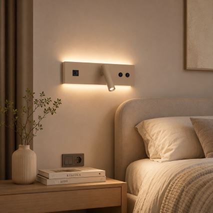 Brilagi - LED nástenné bodové svietidlo s USB portom NOCTIS LED/3W/230V + LED/9W béžové
