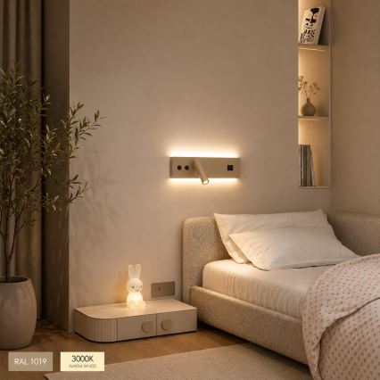 Brilagi - LED nástenné bodové svietidlo s USB portom NOCTIS LED/3W/230V + LED/9W béžové