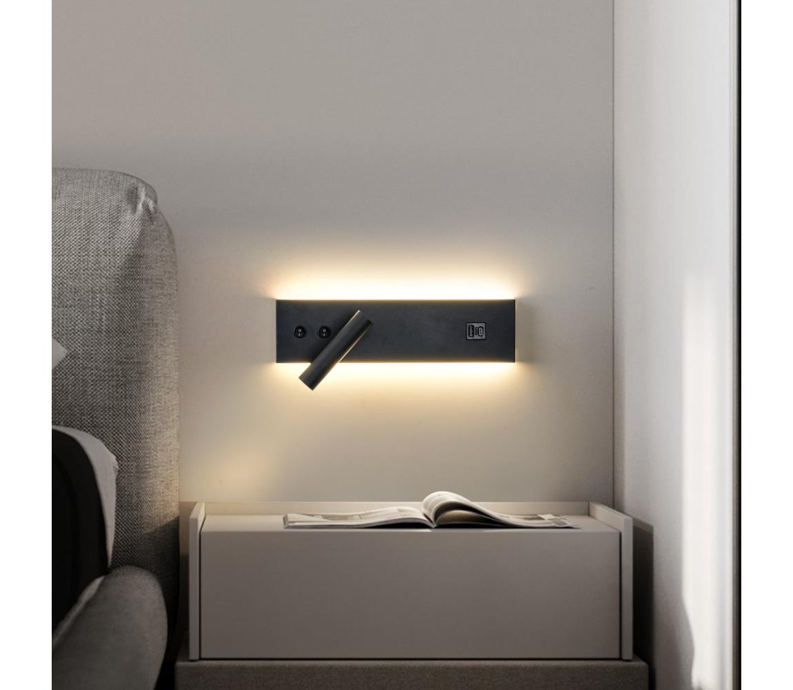 Brilagi-LED Nástenné bodové svietidlo s USB portom NOCTIS LED/3W/230V+LED/9W čierne BRI299