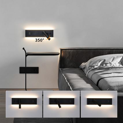 Brilagi - LED nástenné bodové svietidlo s USB portom NOCTIS LED/3W/230V + LED/9W čierne