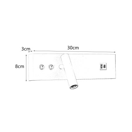 Brilagi - LED nástenné bodové svietidlo s USB portom NOCTIS LED/3W/230V + LED/9W čierne