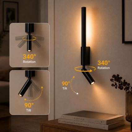 Brilagi - LED nástenné bodové svietidlo VIXON LED/3W/230V + LED/5W čierna CRI 90