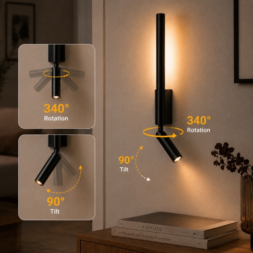 Brilagi - LED nástenné bodové svietidlo VIXON LED/3W/230V + LED/5W čierna CRI 90