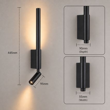 Brilagi - LED nástenné bodové svietidlo VIXON LED/3W/230V + LED/5W čierna CRI 90
