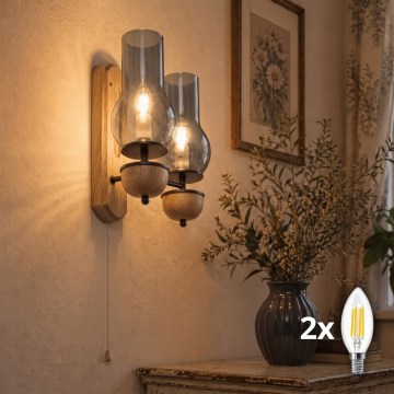 BRILAGI - LED Nástenné svietidlo COTTAGE 2xE14/40W/230V dub/dymová šedá