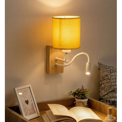 Brilagi - LED flexibilná nástenná lampa NUBILA WOOD 1xE27/25W/230V + LED/3W dub/biela/žltá