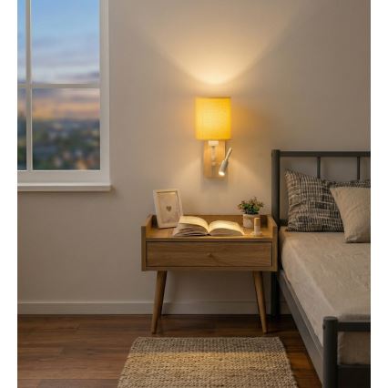 Brilagi - LED flexibilná nástenná lampa NUBILA WOOD 1xE27/25W/230V + LED/3W dub/biela/žltá