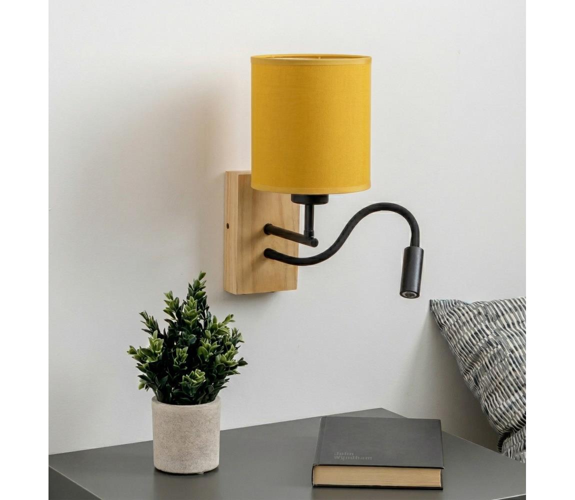 Brilagi - LED nástenné svietidlo NUBILA WOOD 1xE27/25W/230V + LED/3W dub/čierna/žltá BG1564+BG2452