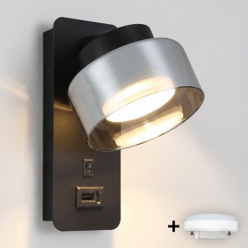 Brilagi - LED Nástenné svietidlo s USB portom AURA LUX 1xGX53/30W/230V čierna/dymová