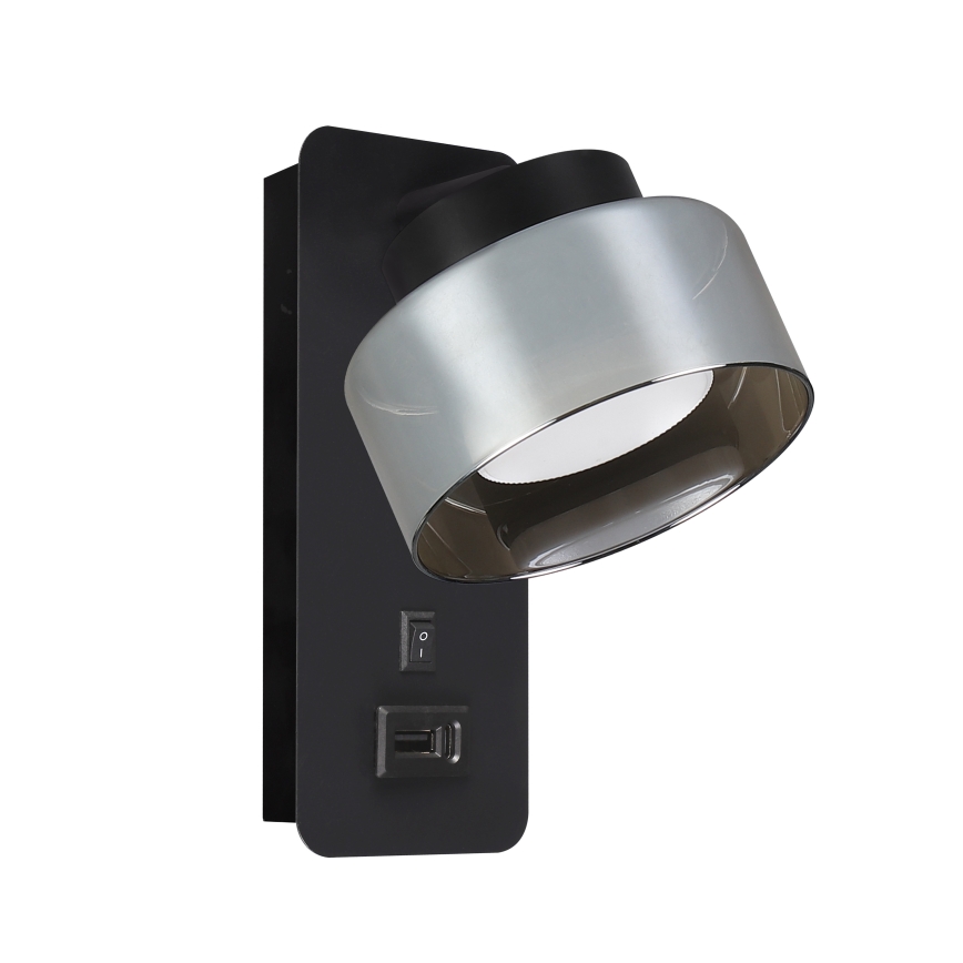 Brilagi - LED Nástenné svietidlo s USB portom AURA LUX 1xGX53/30W/230V čierna/dymová