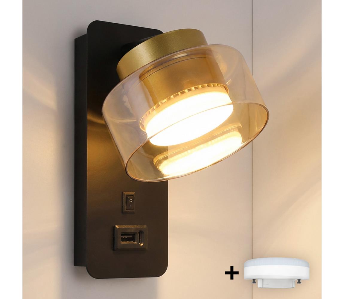 Brilagi - LED Nástenné svietidlo s USB portom AURA LUX 1xGX53/30W/230V čierna/zlatá WO-OEM-CF-13-GLD