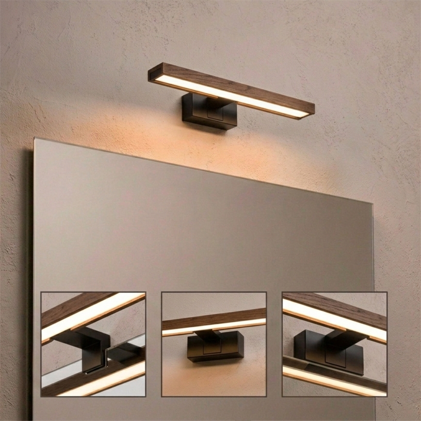 Brilagi - LED kúpeľňové zrkadlové osvetlenie 3v1 WOODY MIRROR LED/8W/230V 40 cm IP44 čierna/dub orech
